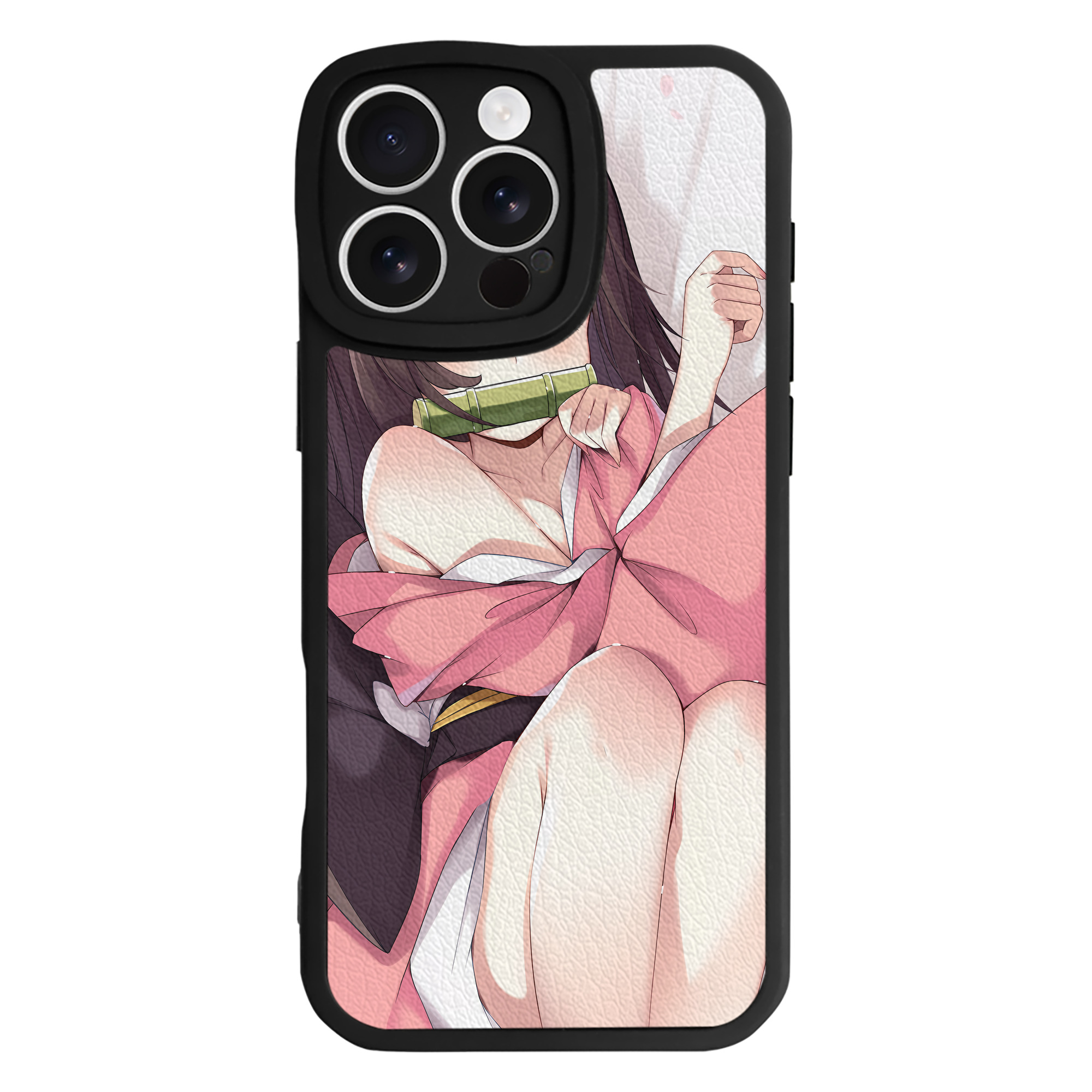（画像用） 鬼滅の刃（きめつのやいば）竈門 禰󠄀豆子／かまど ねずこ Kamado Nezuko 【iPhone 16シリーズ対応】シリコンスマホケース（レザー調） 材質：シリコン